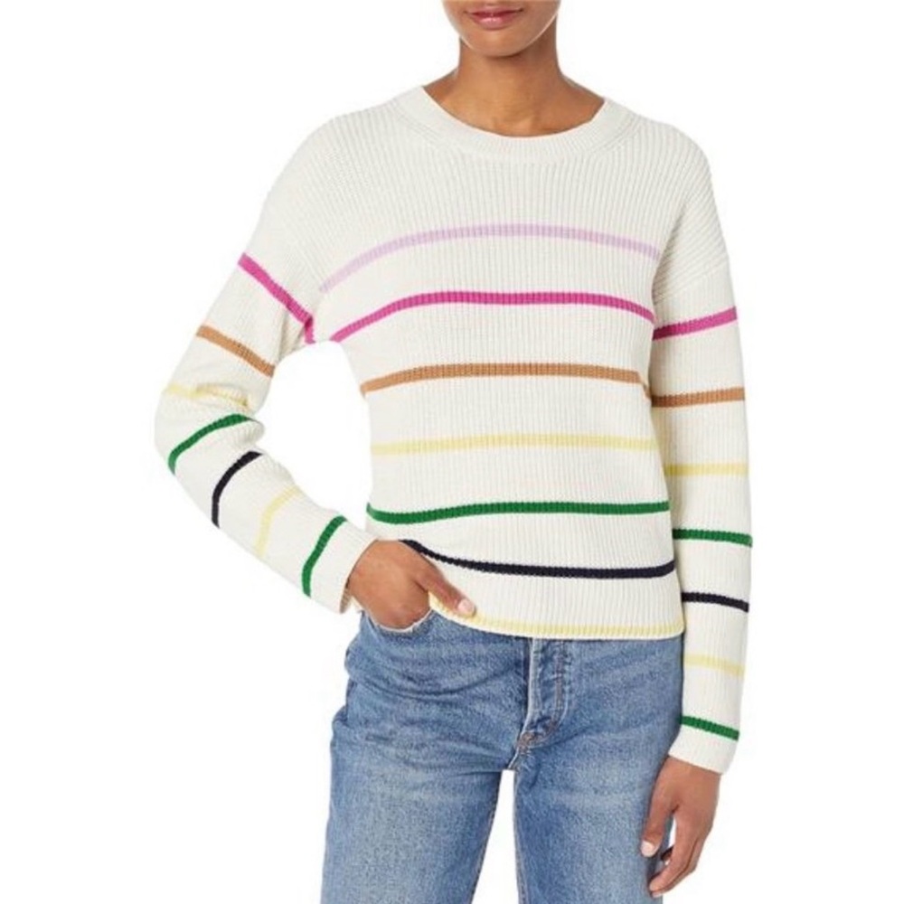 GAP Women's White Sweater with Multicolor Stripes